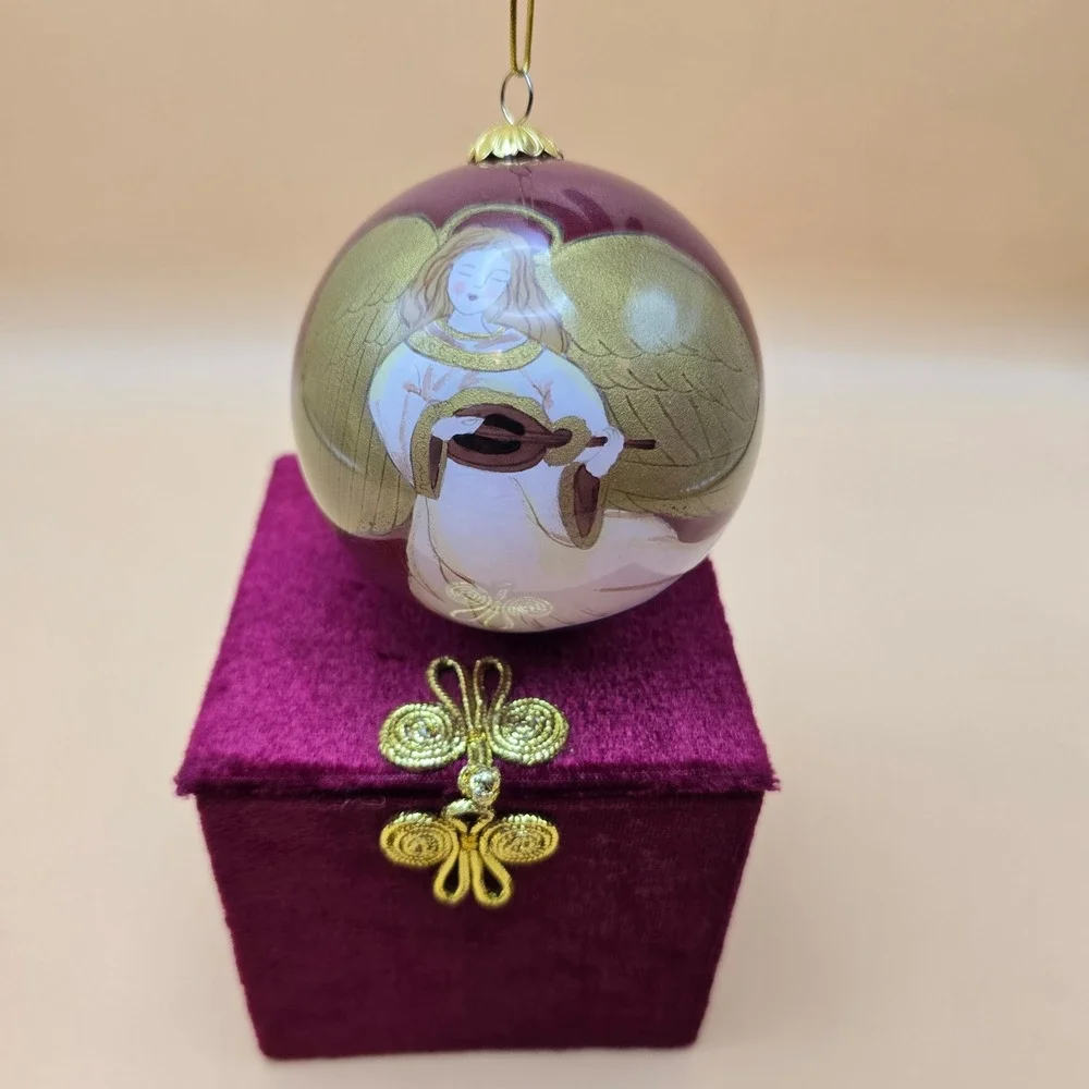 Li Bien‎ 1999 Angel with Lute Hand Painted Glass Christmas Ornament with Box